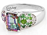 Pre-Owned Green Mystic Fire® Topaz Rhodium Over Sterling Silver Ring 2.38ctw