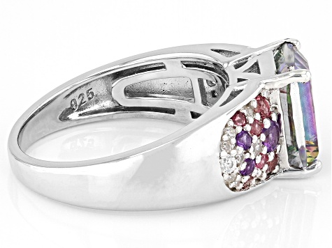 Pre-Owned Green Mystic Fire® Topaz Rhodium Over Sterling Silver Ring 2.38ctw