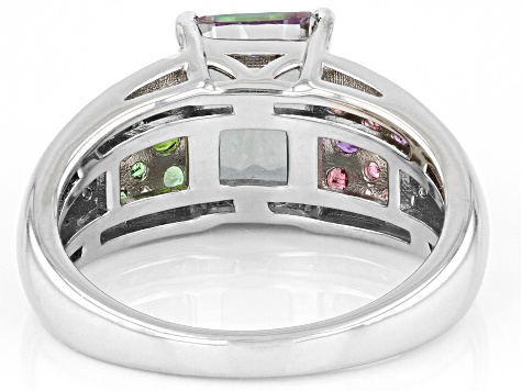 Pre-Owned Green Mystic Fire®  Topaz Rhodium Over Sterling Silver Ring 2.38ctw