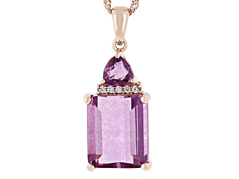 Pre-Owned Grape-Color Fluorite & White Zircon 18k Rose Gold Over Silver Pendant With Chain 6.69ctw