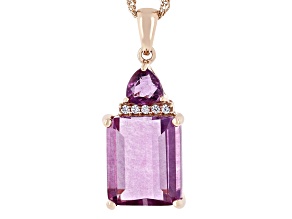 Pre-Owned Grape-Color Fluorite & White Zircon 18k Rose Gold Over Silver Pendant With Chain 6.69ctw