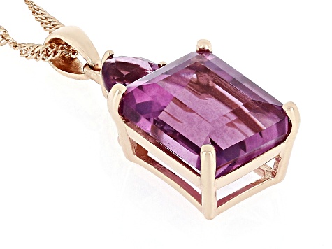 Pre-Owned Grape-Color Fluorite & White Zircon 18k Rose Gold Over Silver Pendant With Chain 6.69ctw