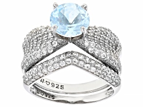 Pre-Owned Sky Blue Glacier Topaz Rhodium Over Sterling Silver Ring Set 3.60ctw