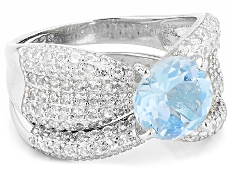 Pre-Owned Sky Blue Glacier Topaz Rhodium Over Sterling Silver Ring Set 3.60ctw