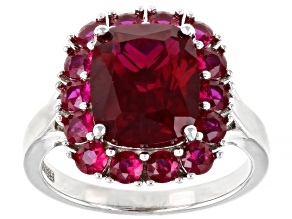 Pre-Owned Red Lab Created Ruby Rhodium Over Sterling Silver Ring 6.32ctw
