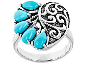 Pre-Owned Sleeping Beauty Turquoise Rhodium Over Silver Heart Shaped Statement Ring