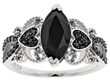 Picture of Pre-Owned Black Spinel Rhodium Over Sterling Silver Ring 2.03ctw
