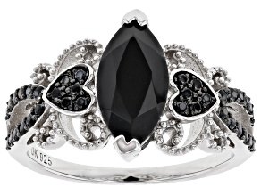 Pre-Owned Black Spinel Rhodium Over Sterling Silver Ring 2.03ctw