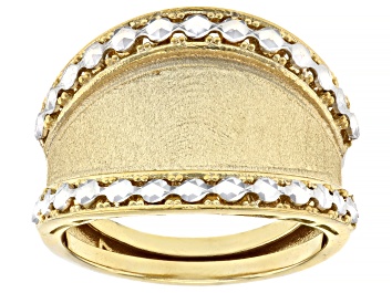 Picture of Pre-Owned 10k Yellow Gold & Rhodium Over 10k Yellow Gold Diamond Cut Domed Band Ring
