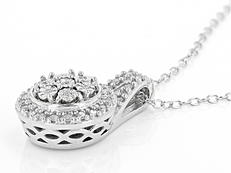 Pre-Owned White Diamond Rhodium Over Sterling Silver Cluster Pendant With 18" Cable Chain 0.10ctw