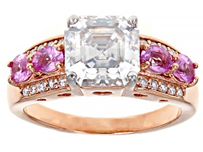 Pre-Owned Moissanite And Pink Sapphire 14k Rose Gold Over Silver Ring 3.16ctw DEW