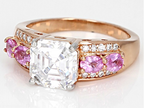 Pre-Owned Moissanite And Pink Sapphire 14k Rose Gold Over Silver Ring 3.16ctw DEW
