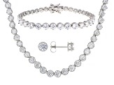 Pre-Owned White Cubic Zirconia Rhodium Over Sterling Silver Jewelry Set 43.38ctw