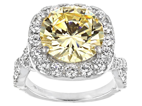 Pre-Owned Yellow And White Cubic Zirconia Rhodium Over Sterling Silver Ring 13.97ctw