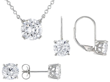 Picture of Pre-Owned White Cubic Zirconia Platinum Over Sterling Silver Jewelry Set With Travel Case 8.00ctw