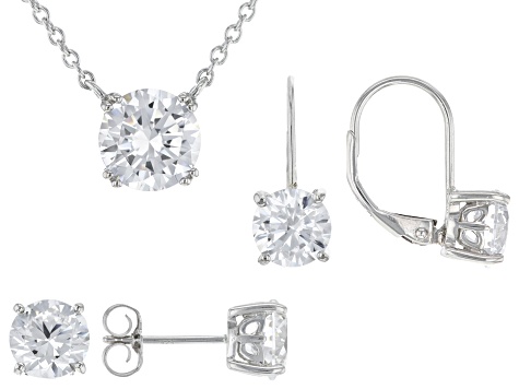 Pre-Owned White Cubic Zirconia Platinum Over Sterling Silver Jewelry Set With Travel Case 8.00ctw