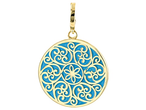 Pre-Owned Blue Turquoise Color Enamel 18k Yellow Gold Over Sterling Silver Pendant