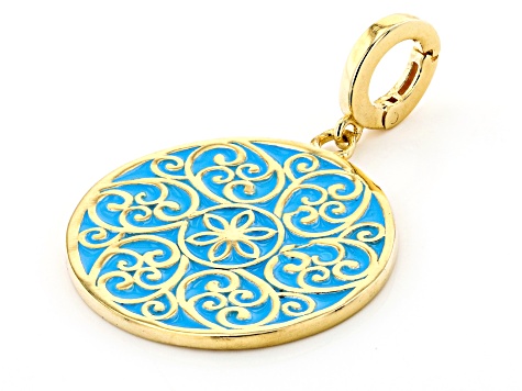 Pre-Owned Blue Turquoise Color Enamel 18k Yellow Gold Over Sterling Silver Pendant