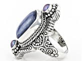 Pre-Owned Blue Kyanite & Peacock Cultured Freshwater Pearl Silver Ring