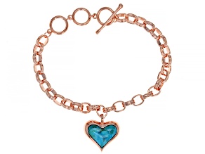 Pre-Owned Heart Shape Turquoise Copper Link Bracelet