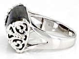 Pre-Owned Gray Labradorite Rhodium Over Sterling Silver Band Ring