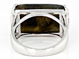 Pre-Owned Gray Labradorite Rhodium Over Sterling Silver Band Ring