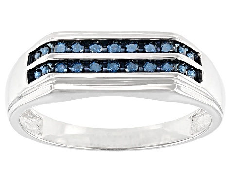 Pre-Owned Blue Velvet Diamonds™ Rhodium Over Sterling Silver Mens Band Ring 0.25ctw