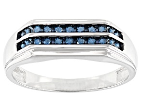 Pre-Owned Blue Velvet Diamonds™ Rhodium Over Sterling Silver Mens Band Ring 0.25ctw