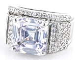 Pre-Owned White Cubic Zirconia Rhodium Over Sterling Silver Asscher Cut Holiday Ring 15.14ctw