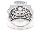 Pre-Owned White Cubic Zirconia Rhodium Over Sterling Silver Asscher Cut Holiday Ring 15.14ctw