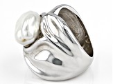 Pre-Owned White Cultured Keshi Freshwater Pearl Rhodium Over Sterling Silver Ring