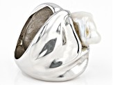 Pre-Owned White Cultured Keshi Freshwater Pearl Rhodium Over Sterling Silver Ring