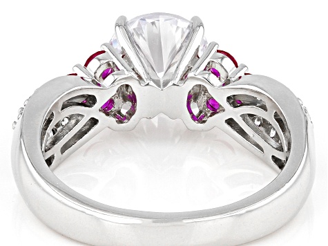 Pre-Owned Lab Created Ruby And White Cubic Zirconia Platinum Over Sterling Silver Ring 3.78ctw