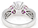 Pre-Owned Lab Created Ruby And White Cubic Zirconia Platinum Over Sterling Silver Ring 3.78ctw