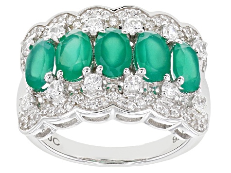 Pre-Owned Green Onyx Rhodium Over Sterling Silver Band Ring 1.97ctw