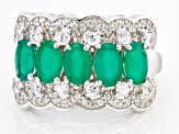 Pre-Owned Green Onyx Rhodium Over Sterling Silver Band Ring 1.97ctw
