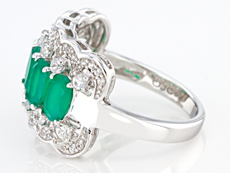 Pre-Owned Green Onyx Rhodium Over Sterling Silver Band Ring 1.97ctw