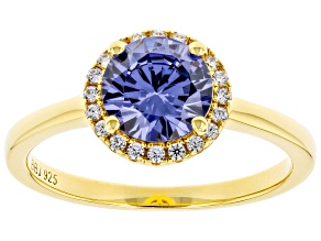 Pre-Owned Blue And White Cubic Zirconia 18k Yellow Gold Over Sterling Silver Ring 2.40ctw