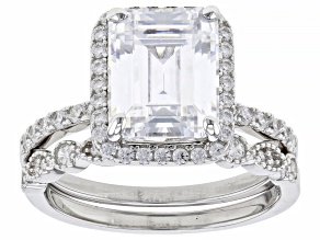 Pre-Owned White Cubic Zirconia Rhodium Over Sterling Silver Ring Set 7.69ctw
