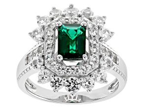 Pre-Owned Lab Created Green Emerald Rhodium Over Sterling Silver Ring 2.13ctw