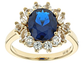 Pre-Owned Blue Lab Created Spinel 18k Yellow Gold Over Sterling Silver Ring 2.99ctw