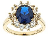 Pre-Owned Blue Lab Created Spinel 18k Yellow Gold Over Sterling Silver Ring 2.99ctw