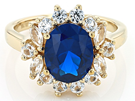 Pre-Owned Blue Lab Created Spinel 18k Yellow Gold Over Sterling Silver Ring 2.99ctw