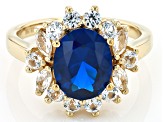 Pre-Owned Blue Lab Created Spinel 18k Yellow Gold Over Sterling Silver Ring 2.99ctw