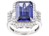 Pre-Owned Blue and White Cubic Zirconia Rhodium Over Silver Ring 13.34ctw