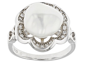 Pre-Owned White Cultured Keshi Freshwater Pearl And White Cubic Zirconia Rhodium Over Sterling Silve