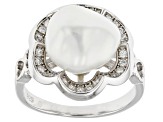 Pre-Owned White Cultured Keshi Freshwater Pearl And White Cubic Zirconia Rhodium Over Sterling Silve