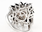 Pre-Owned White Cultured Freshwater Pearl With Black Spinel & White Zircon Rhodium Over Silver Ring