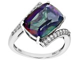 Pre-Owned Multicolor Quartz Rhodium Over Sterling Silver Bypass Ring 5.35ctw