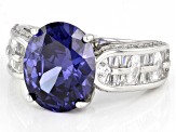 Pre-Owned Blue And White Cubic Zirconia Rhodium Over Sterling Silver Ring 7.09ctw